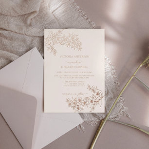 Invitación Con Relieve Metalizado Boda Elegante Flor de Cerezo en Oro Rosa REAL