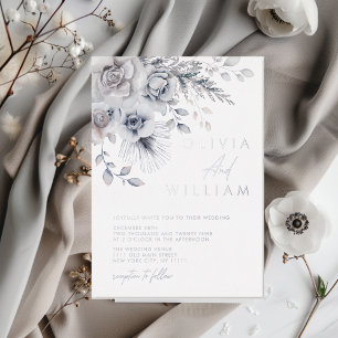 Invitación Con Relieve Metalizado Boda elegante floral botánica de invierno en plata