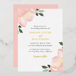 Invitación Con Relieve Metalizado Boda elegante floral de acuarela rosa