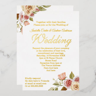 Invitación Con Relieve Metalizado Boda elegante floral de oro rosa bonita