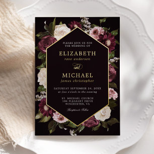 Invitación Con Relieve Metalizado Boda elegante floral oscura y sombría de color bur