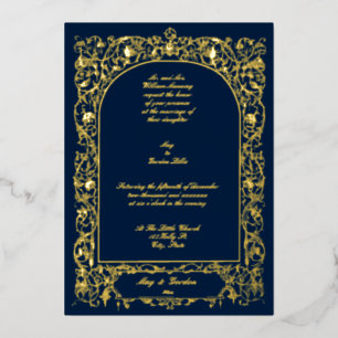 Invitación Con Relieve Metalizado Boda Elegante Floral Vintage de la Era Victoriana