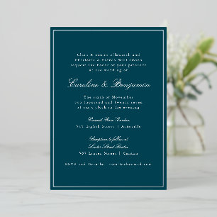 Invitación Con Relieve Metalizado Boda elegante formal con borde plateado y verde az