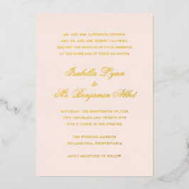 Invitación Con Relieve Metalizado Boda elegante formal rosada tradicional de Rubor