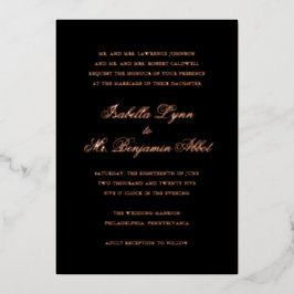 Invitación Con Relieve Metalizado Boda elegante formal tradicional negra