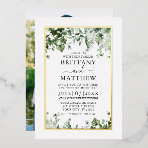 Invitación Con Relieve Metalizado Boda Elegante Hiedra Salvia Verdor Foto Oro