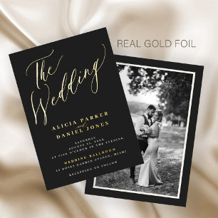 Invitación Con Relieve Metalizado Boda elegante lujo negro oro foto escritura