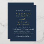 Invitación Con Relieve Metalizado Boda Elegante Marina Romántica Oro Azul<br><div class="desc">Invitaciones a la Boda Azul Marina y Relieve metalizado dorado elegante y moderno - incluye tipografía de escritura hermosa y elegante para la celebración especial del Día de la Boda.</div>