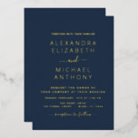 Invitación Con Relieve Metalizado Boda Elegante Marina Romántica Oro Azul<br><div class="desc">Invitaciones a la Boda Azul Marina y Relieve metalizado dorado elegante y moderno - incluye tipografía de escritura hermosa y elegante para la celebración especial del Día de la Boda.</div>