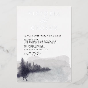 Invitación Con Relieve Metalizado Boda elegante minimalista en plata, negro y blanco