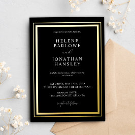 Invitación Con Relieve Metalizado Boda elegante minimalista moderna negra y dorada