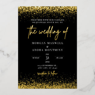 Invitación Con Relieve Metalizado Boda Elegante Minimalista Negra y Dorada