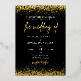 Invitación Con Relieve Metalizado Boda Elegante Minimalista Negra y Dorada