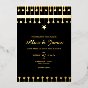 Invitación Con Relieve Metalizado Boda elegante moderna con borde de estrellas de or