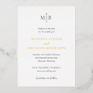 Invitación Con Relieve Metalizado Boda elegante moderna, guarde la fecha