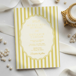 Invitación Con Relieve Metalizado Boda Elegante Moderno con Rayas Amarillas de Cítri