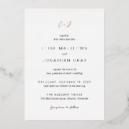 Invitación Con Relieve Metalizado Boda elegante monograma blanco y negro