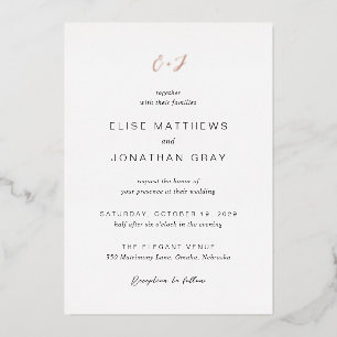 Invitación Con Relieve Metalizado Boda elegante monograma blanco y negro