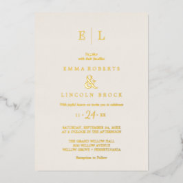 Invitación Con Relieve Metalizado Boda Elegante Monograma Marfil con Hoja de Oro 