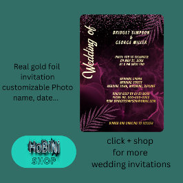 Invitación Con Relieve Metalizado boda elegante morado oscuro