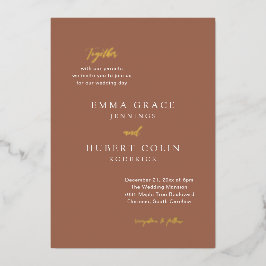 Invitación Con Relieve Metalizado Boda elegante Naranja quemada clásica