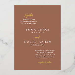 Invitación Con Relieve Metalizado Boda elegante Naranja quemada clásica