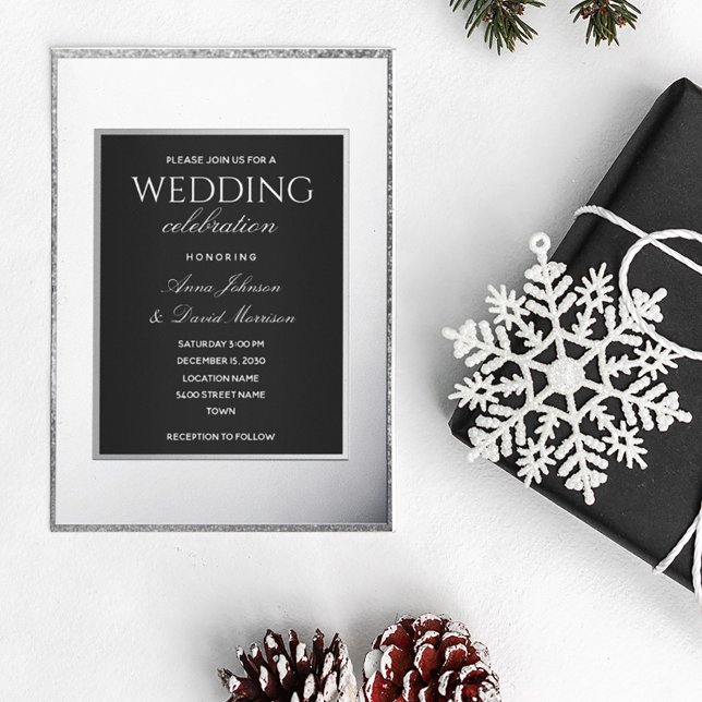 Invitación Con Relieve Metalizado Boda elegante plateado y negro (Subido por el creador)
