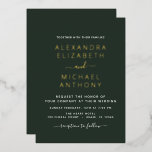Invitación Con Relieve Metalizado Boda Elegante Romántico Oro Verde Esmeralda<br><div class="desc">Invitaciones a la Boda,  elegantes y modernas,  de Relieve metalizado dorado y verde esmeralda - incluye una tipografía de escritura hermosa y elegante para la celebración especial del Día de la Boda.</div>