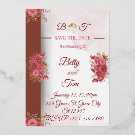 Invitación Con Relieve Metalizado Boda elegante rosa Borgoña