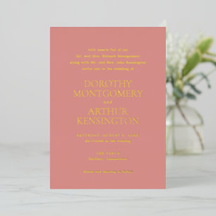Invitación Con Relieve Metalizado Boda elegante rosa coral moderna