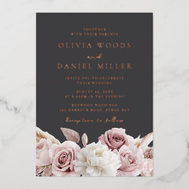Invitación Con Relieve Metalizado Boda elegante rosa gris oro rosa