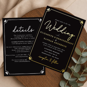 Invitación Con Relieve Metalizado Boda elegante simple negro y blanco todo en uno