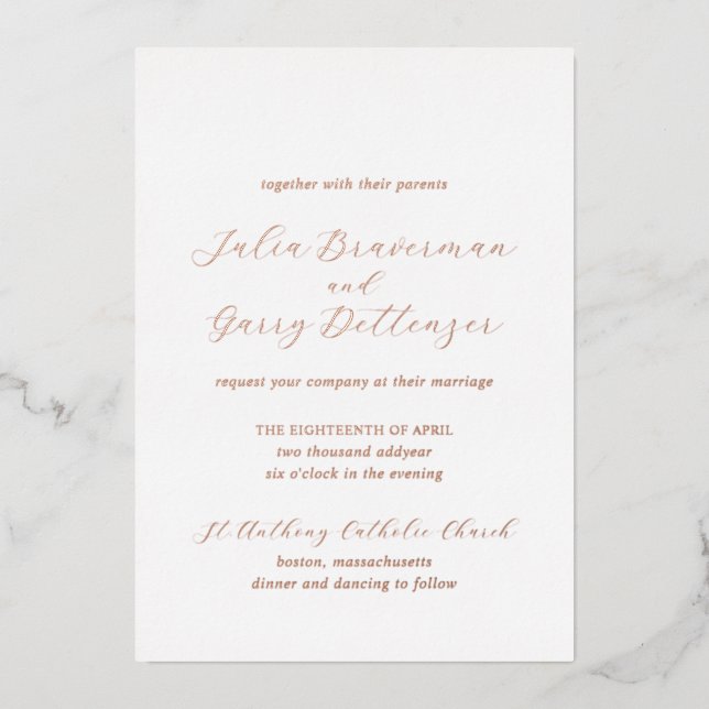 Invitación Con Relieve Metalizado Boda elegante tradicional (Anverso)
