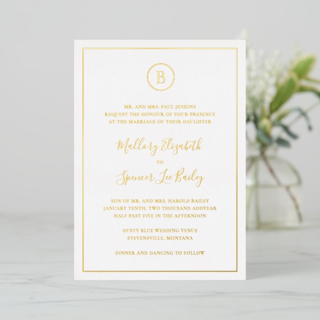 Invitación Con Relieve Metalizado Boda elegante tradicional (Anverso de pie)