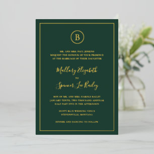 Invitación Con Relieve Metalizado Boda elegante tradicional de color verde bosque
