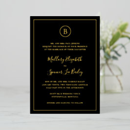 Invitación Con Relieve Metalizado Boda elegante tradicional negra