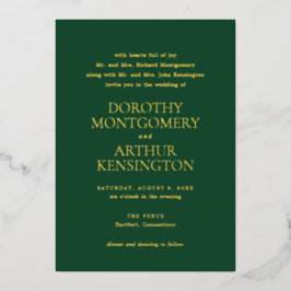 Invitación Con Relieve Metalizado Boda elegante verde esmeralda moderna