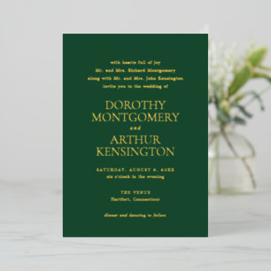 Invitación Con Relieve Metalizado Boda elegante verde esmeralda moderna