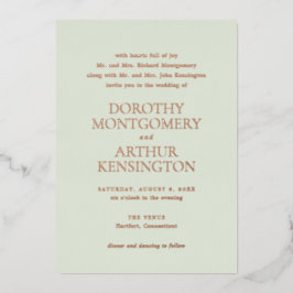 Invitación Con Relieve Metalizado Boda Elegante Verde Masaje Moderno