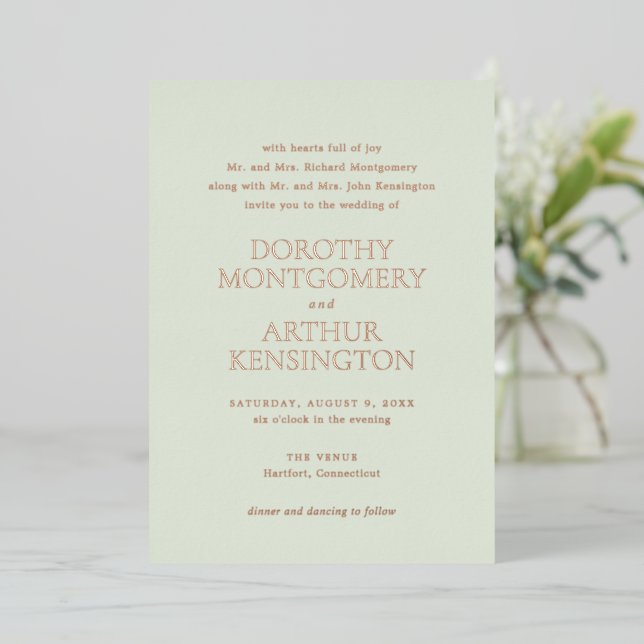 Invitación Con Relieve Metalizado Boda Elegante Verde Masaje Moderno (Anverso de pie)