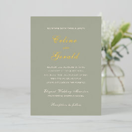 Invitación Con Relieve Metalizado Boda elegante verde silenciada clásica