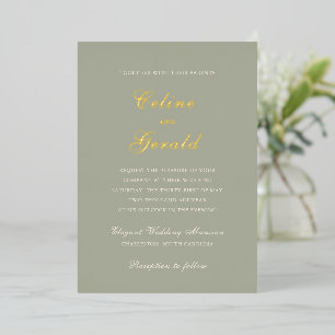 Invitación Con Relieve Metalizado Boda elegante verde silenciada clásica