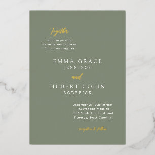Invitación Con Relieve Metalizado Boda elegante verde silenciada clásica