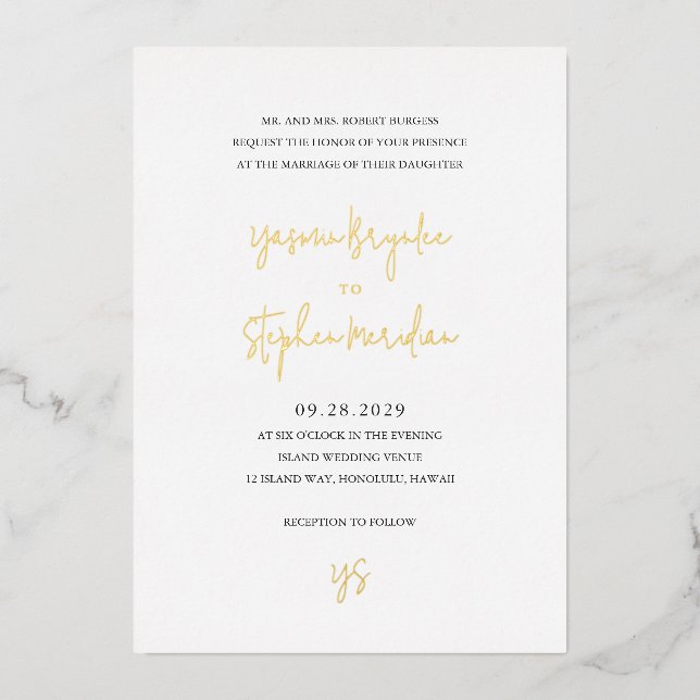 Invitación Con Relieve Metalizado Boda elegante y moderna de Yasmin (Anverso)