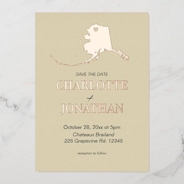 Invitación Con Relieve Metalizado Boda en Alaska Rosa Dorado   (Anverso)