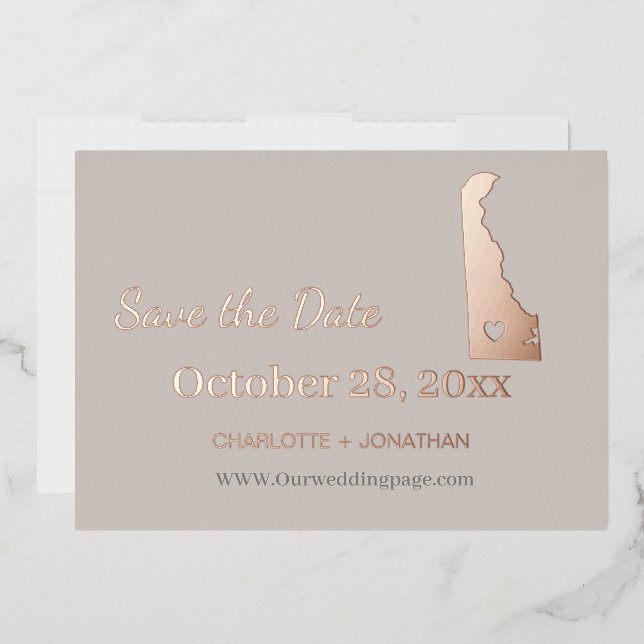 Invitación Con Relieve Metalizado Boda en Delaware Guardar la Fecha Rosa Dorado (Sobre)
