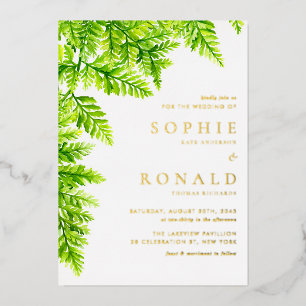 Invitación Con Relieve Metalizado Boda en el bosque con hojas de helecho verdes Char