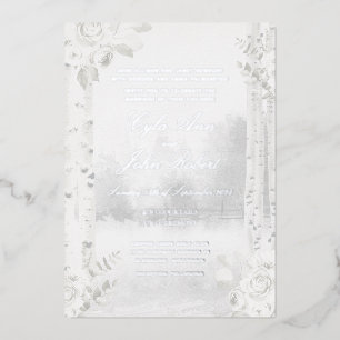 Invitación Con Relieve Metalizado Boda en el Bosque de Abedules