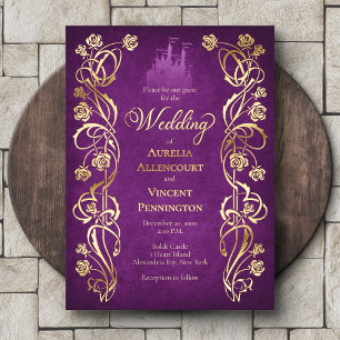 Invitación Con Relieve Metalizado Boda en el Castillo de la Rosa Encantada