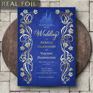 Invitación Con Relieve Metalizado Boda en el Castillo de la Rosa Encantada